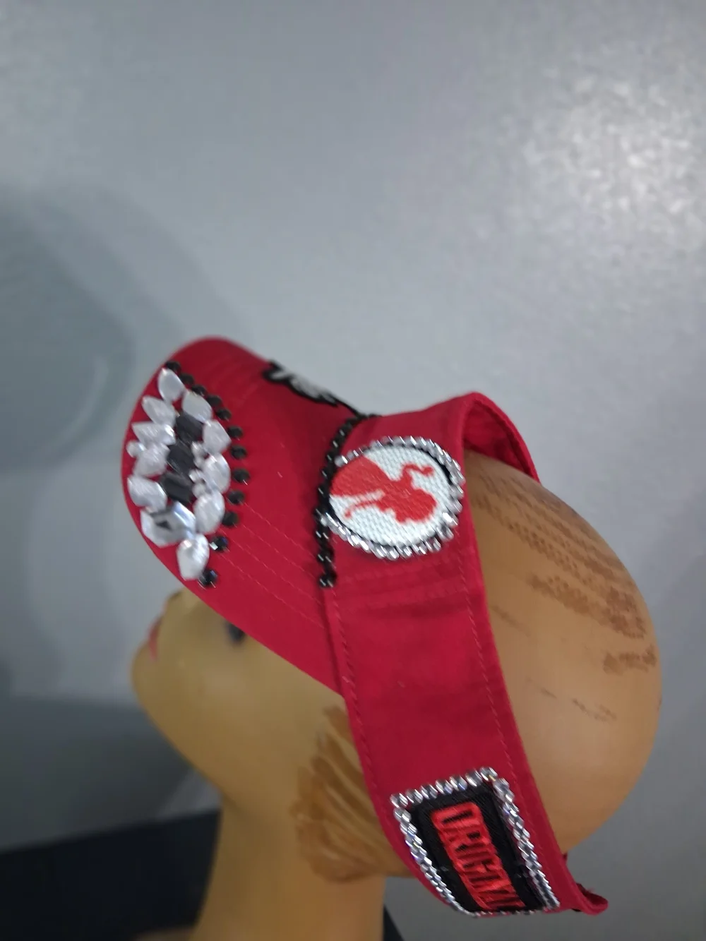 Hand Crafted Red Embellished Visor Hat